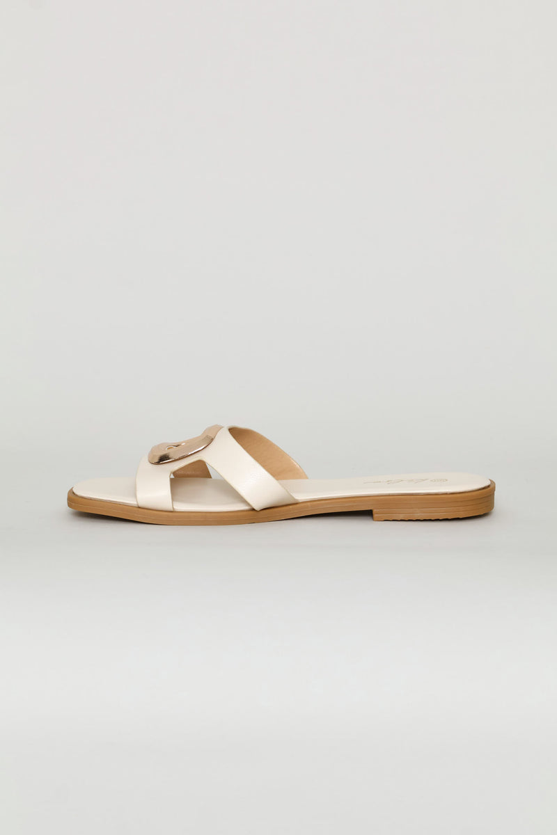 Oval Trim Single Band Mule Sandal - Off White