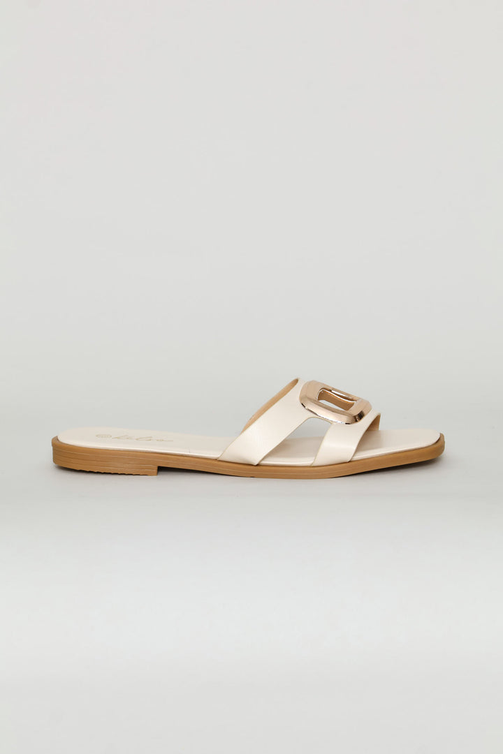 Oval Trim Single Band Mule Sandal - Off White