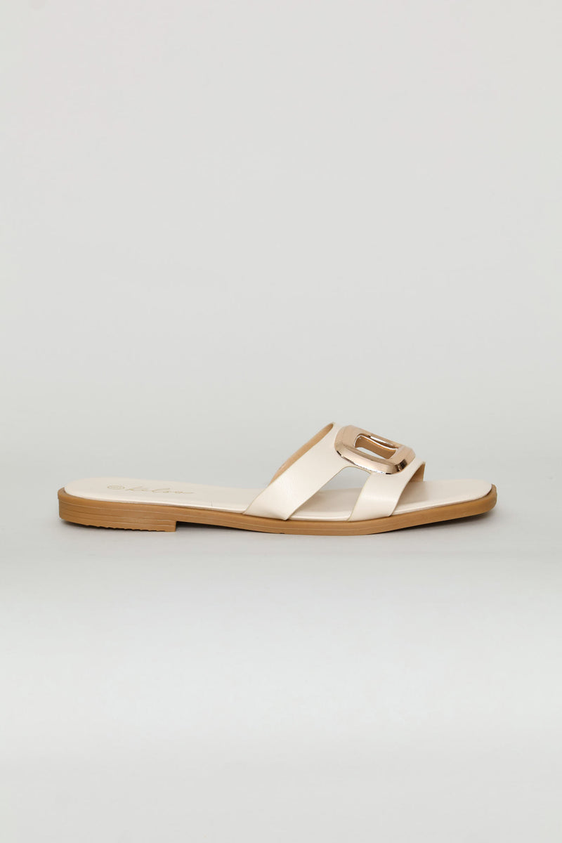 Oval Trim Single Band Mule Sandal - Off White