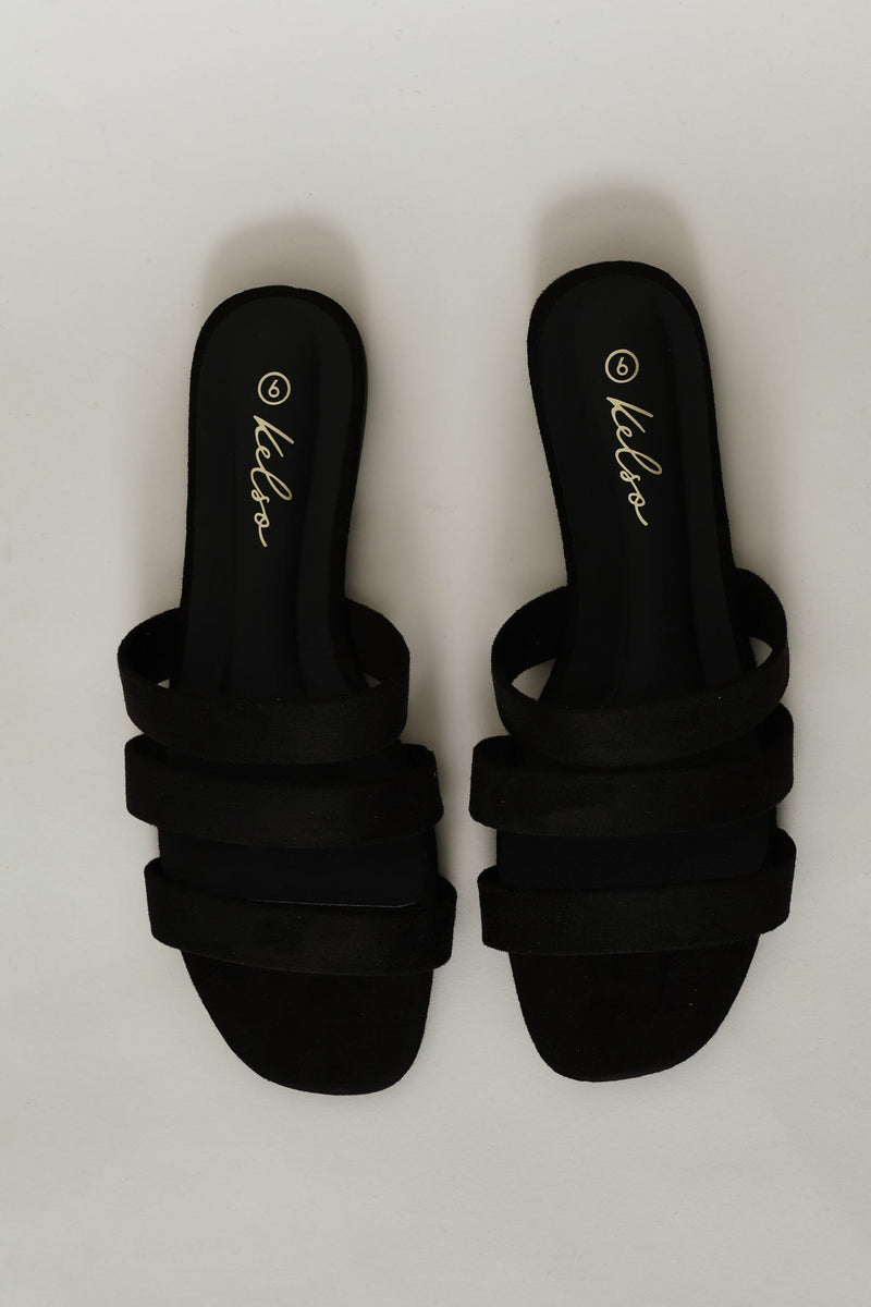 3 Strap Basic Mule Sandal - Black