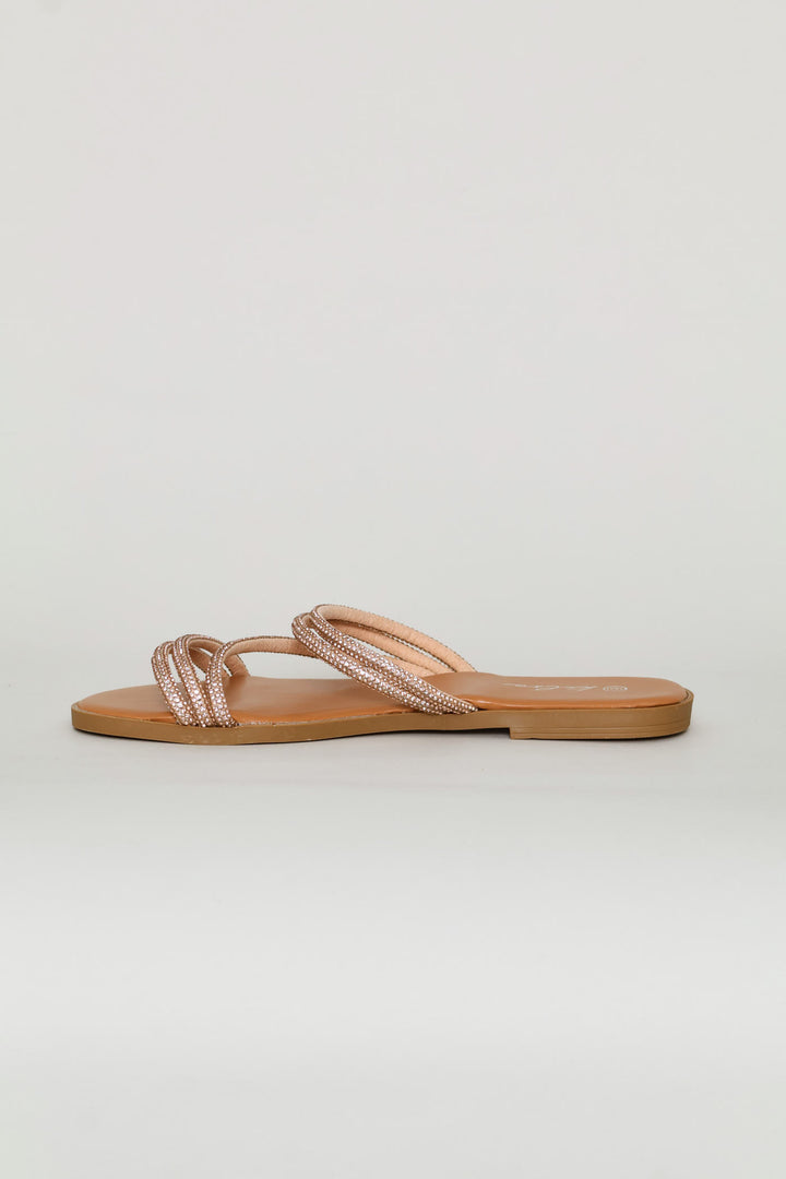 Diamante Z Strap Mule Sandal - Rose Gold