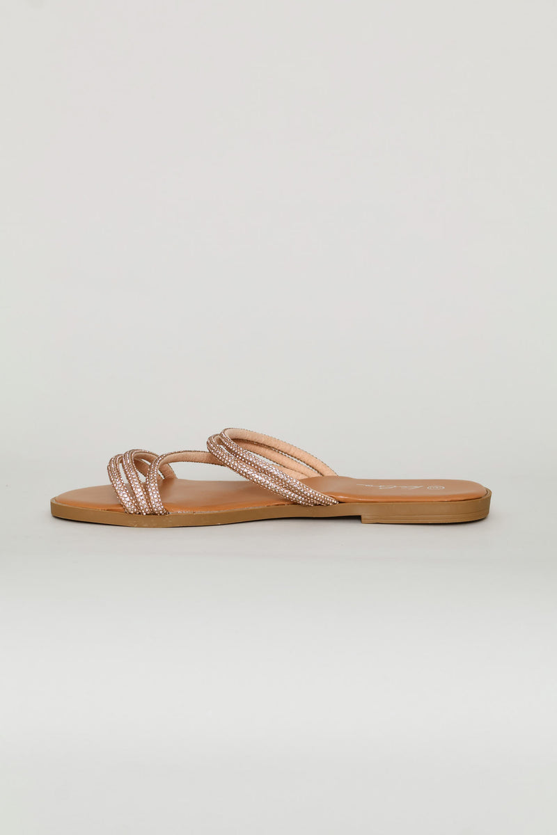 Diamante Z Strap Mule Sandal - Rose Gold