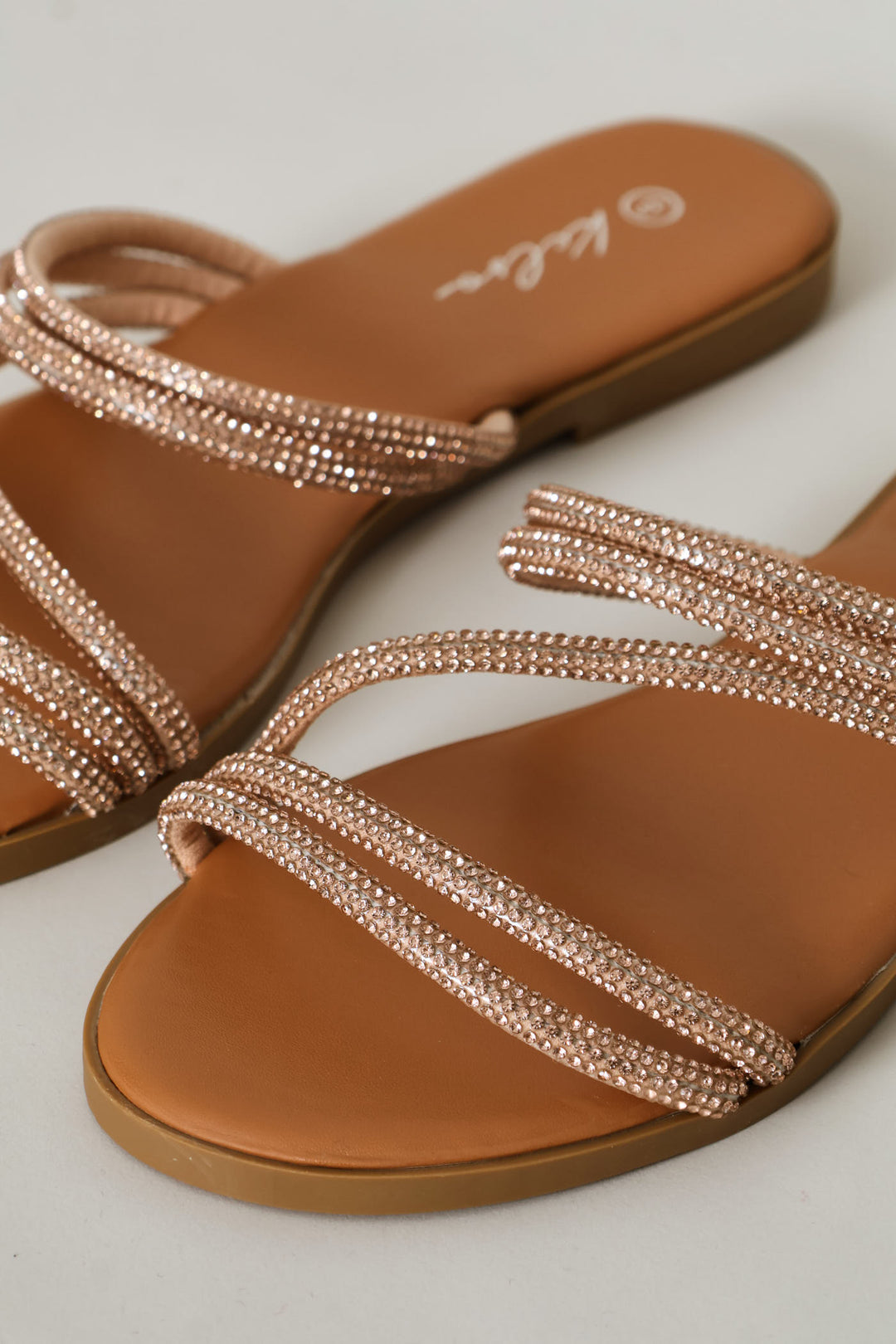 Diamante Z Strap Mule Sandal - Rose Gold