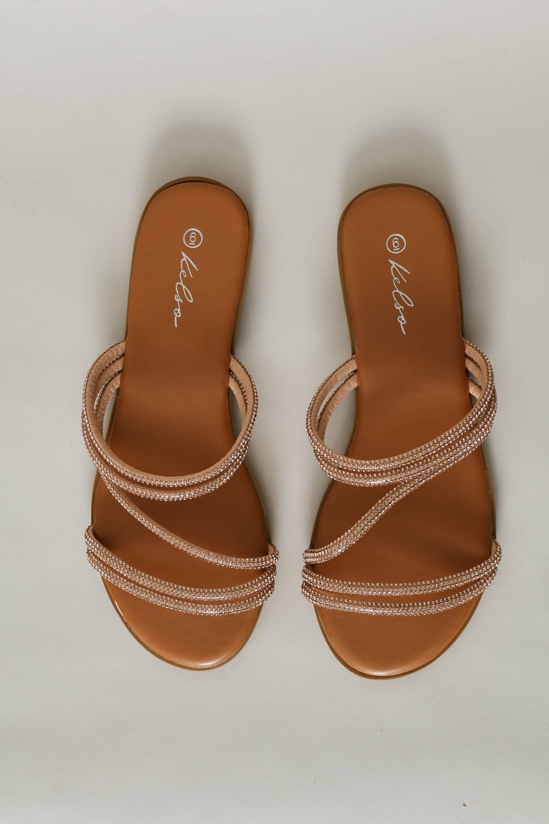 Diamante Z Strap Mule Sandal - Rose Gold
