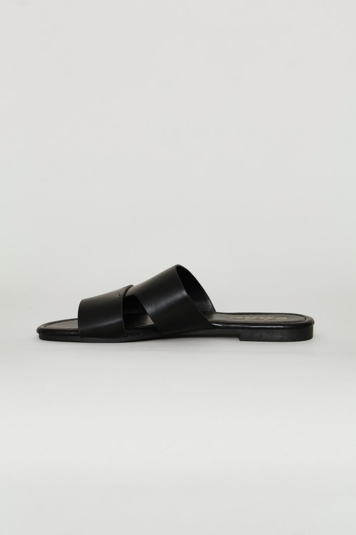 Stitch Detail Single Band Sandal - Black