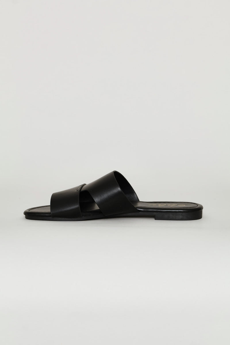 Stitch Detail Single Band Sandal - Black