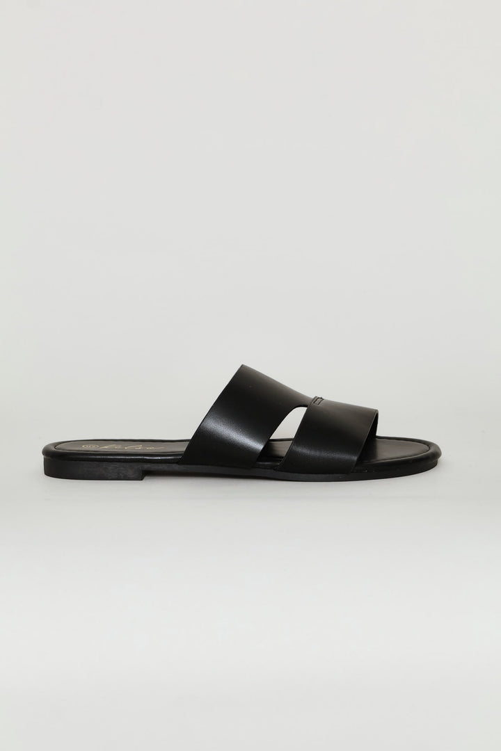 Stitch Detail Single Band Sandal - Black