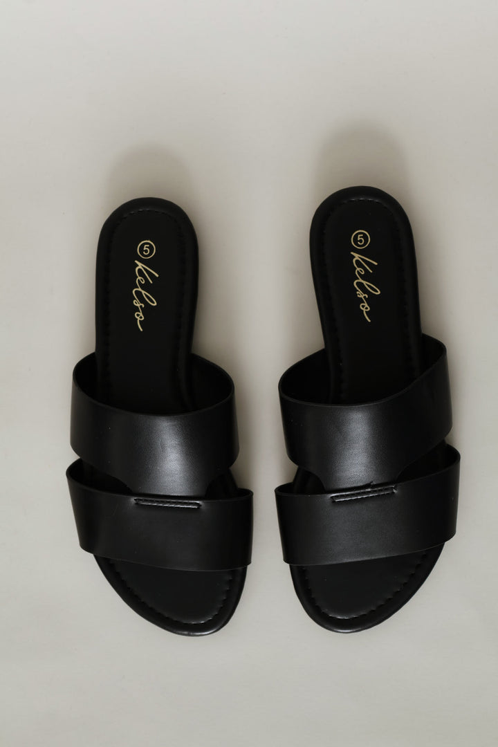 Stitch Detail Single Band Sandal - Black