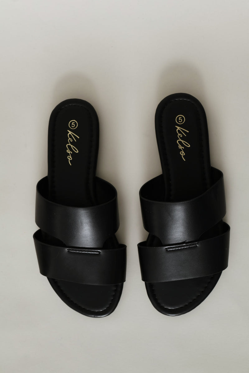 Stitch Detail Single Band Sandal - Black