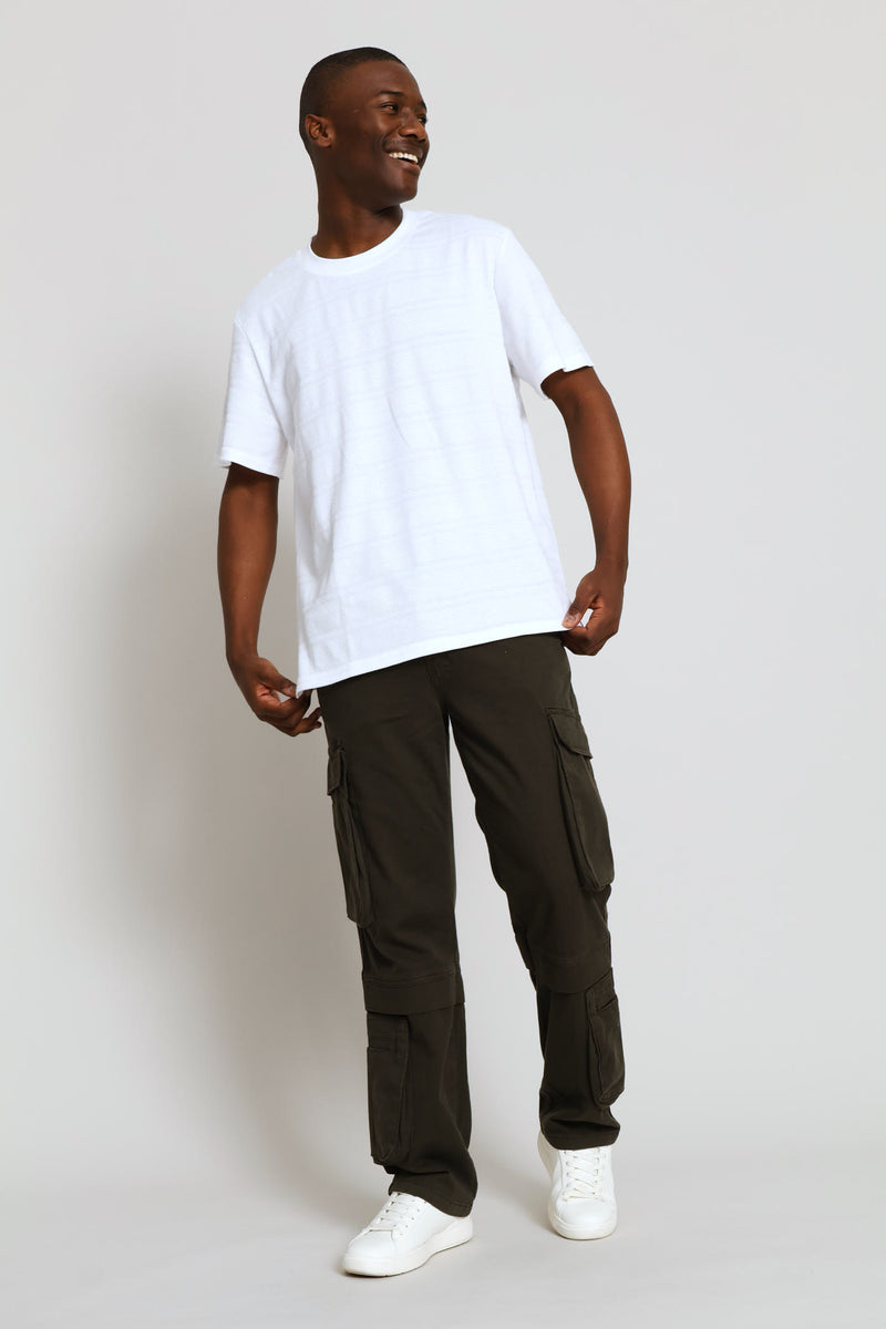 Stripe Waffle Crew Tee - White
