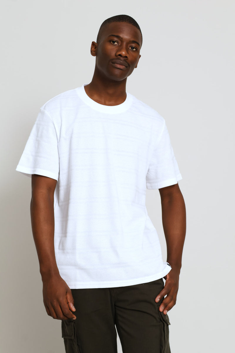 Stripe Waffle Crew Tee - White