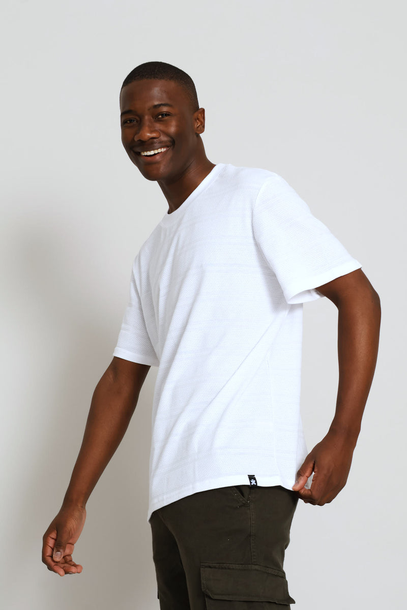 Stripe Waffle Crew Tee - White