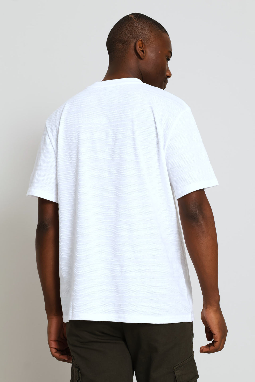 Stripe Waffle Crew Tee - White