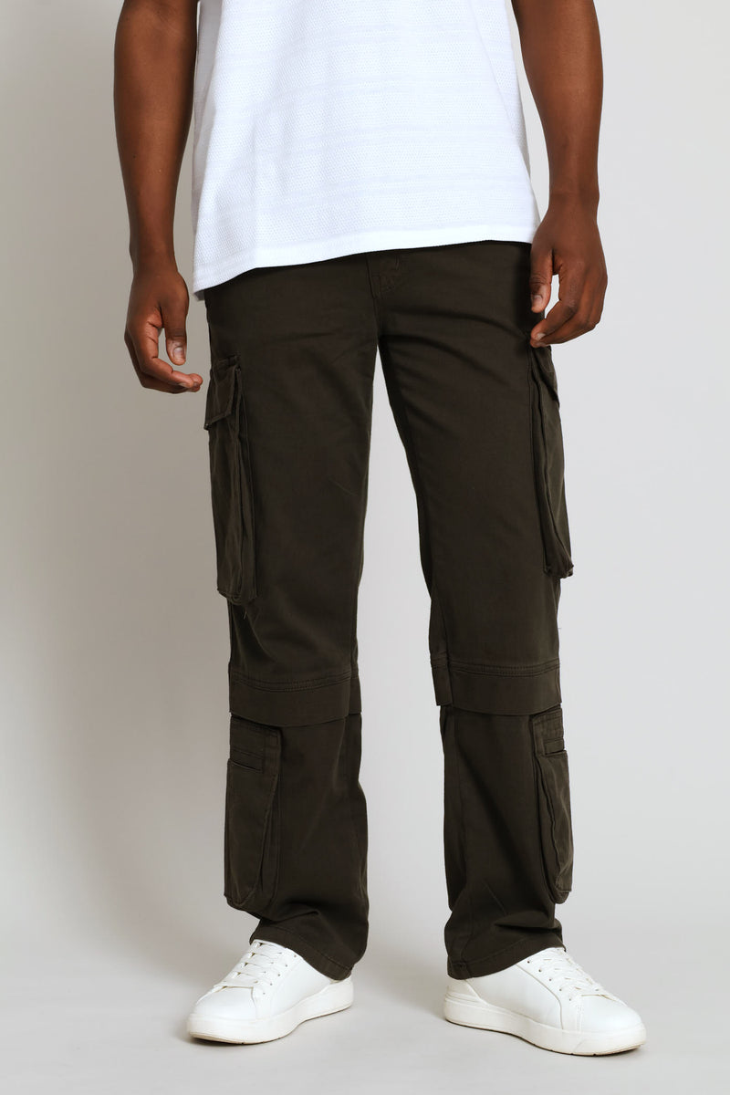 Long Pocket Stretch Cargo Pants - Fatigue