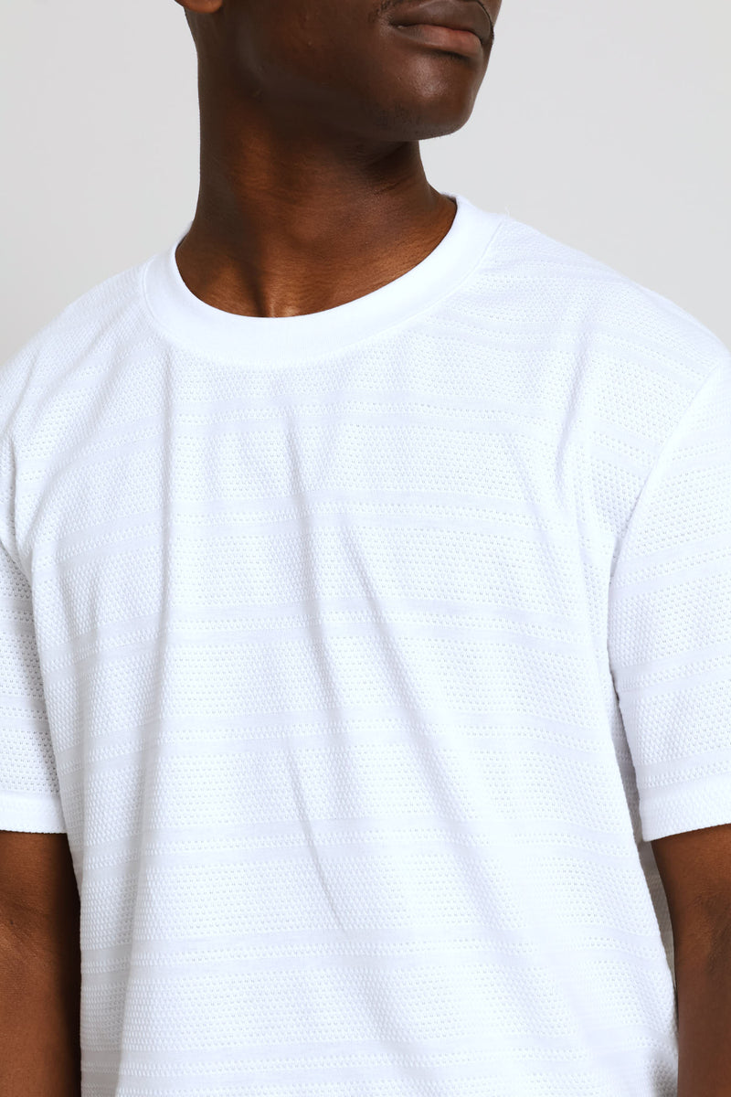 Stripe Waffle Crew Tee - White