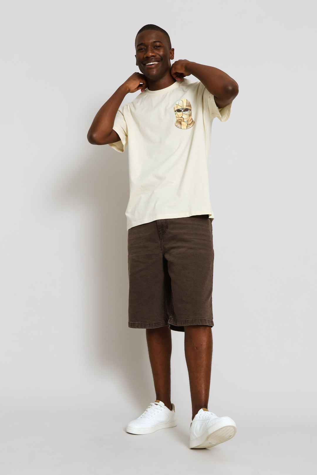 5 Pocket Denim Baggy Short - Brown