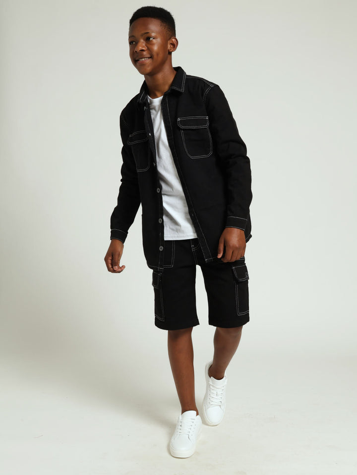 Boys Denim Shacket - Black