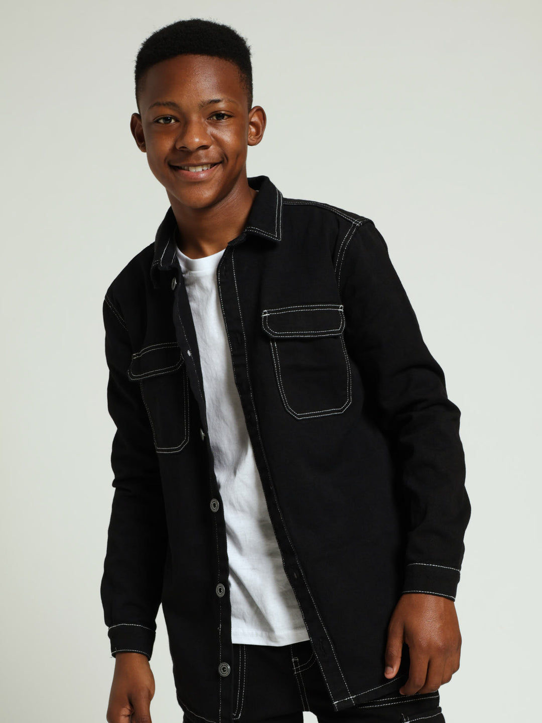 Boys Denim Shacket - Black