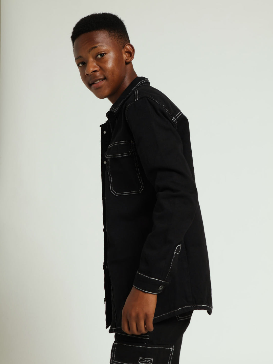 Boys Denim Shacket - Black