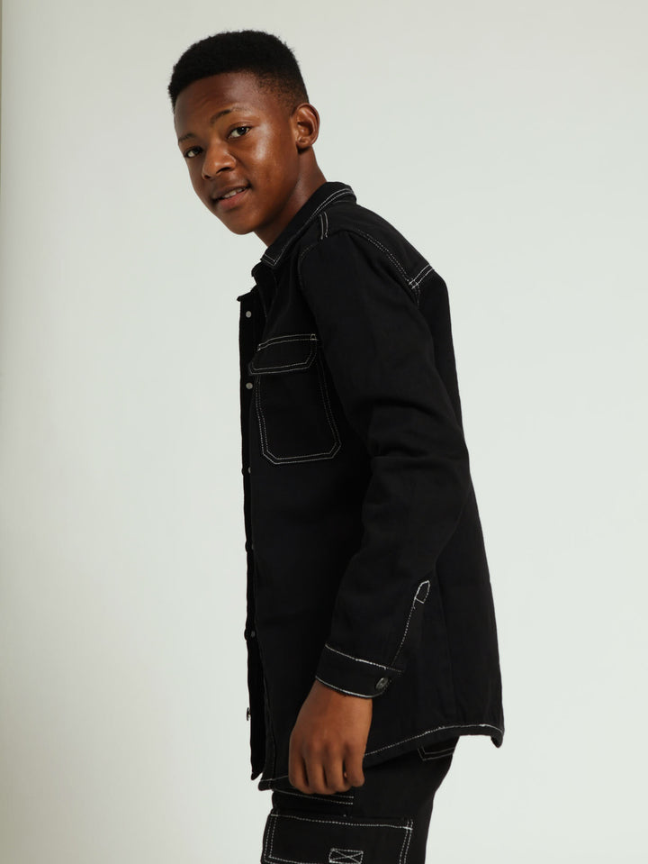 Boys Denim Shacket - Black