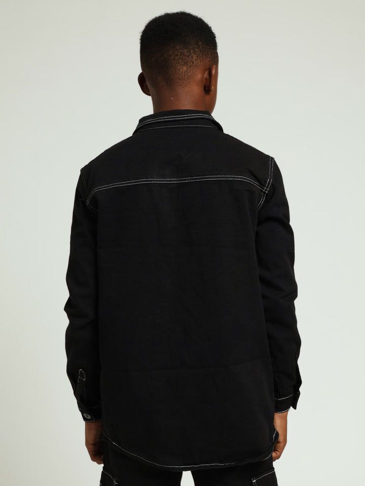 Boys Denim Shacket - Black
