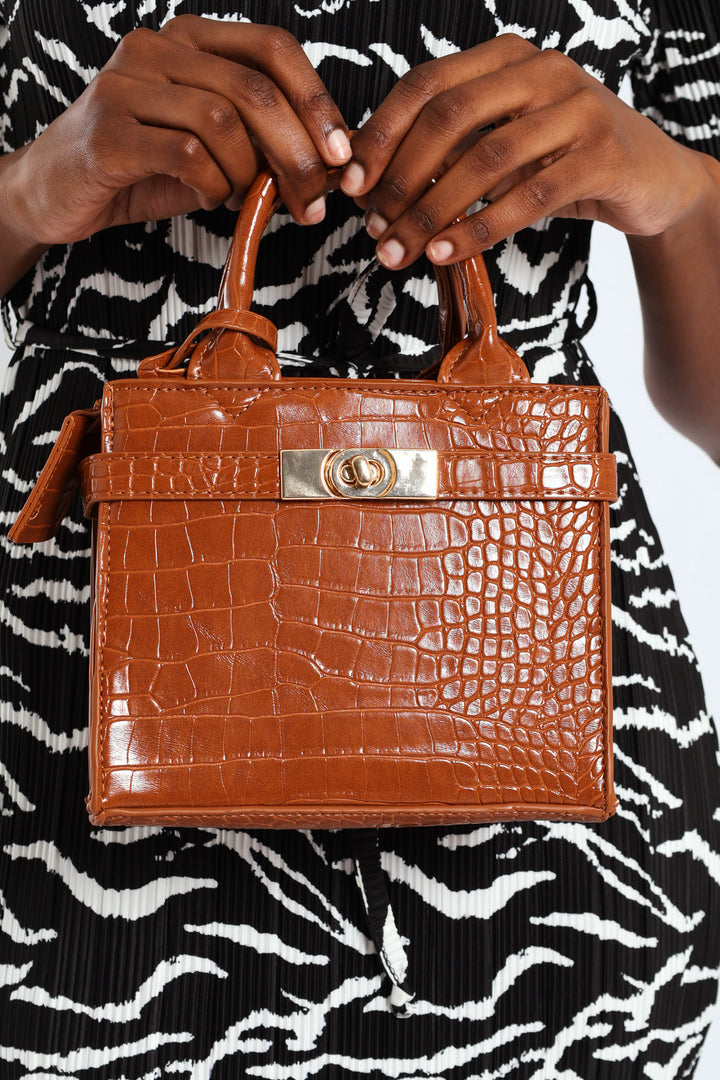 Updated Lock Charm Tote Bag - Tan