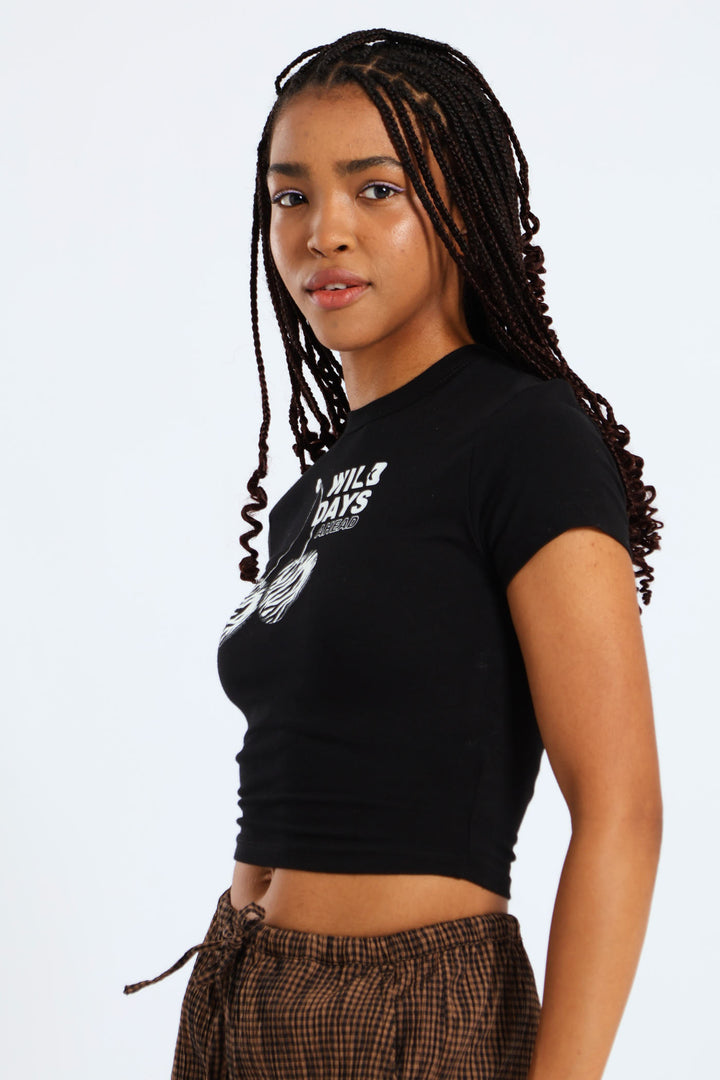 Zebra Cherry Baby Tee - Black