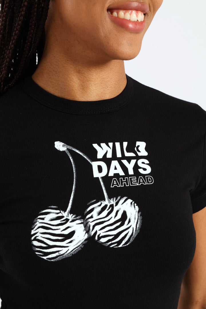 Zebra Cherry Baby Tee - Black