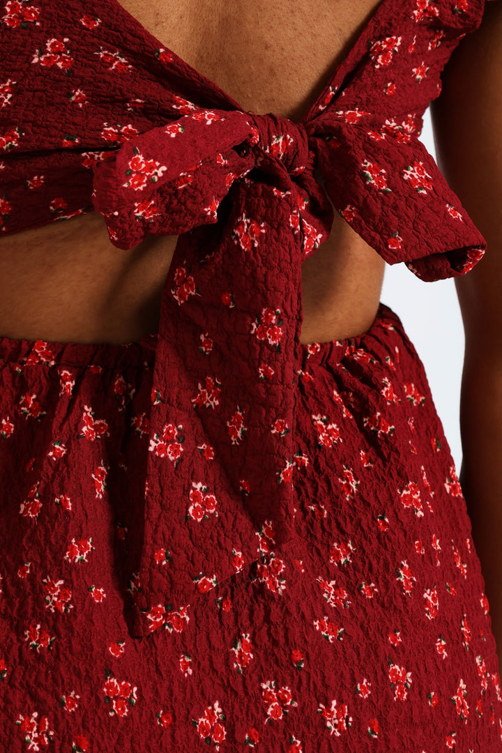 Frill Smock Mini Dress - Dark Burgandy