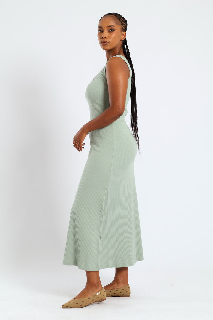 Madison Sleeveless Rib Dress - Sage