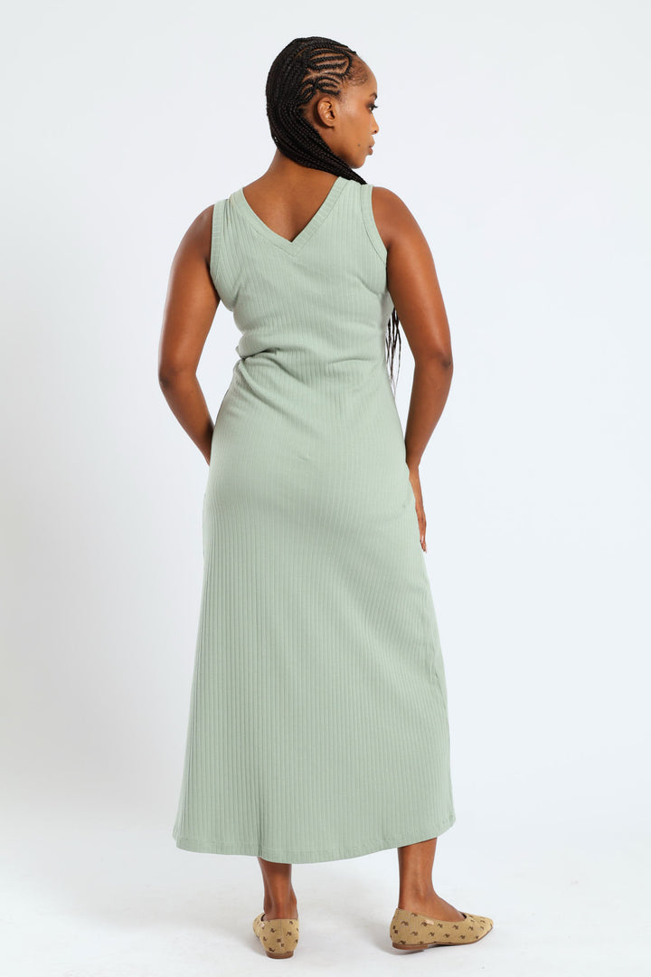 Madison Sleeveless Rib Dress - Sage