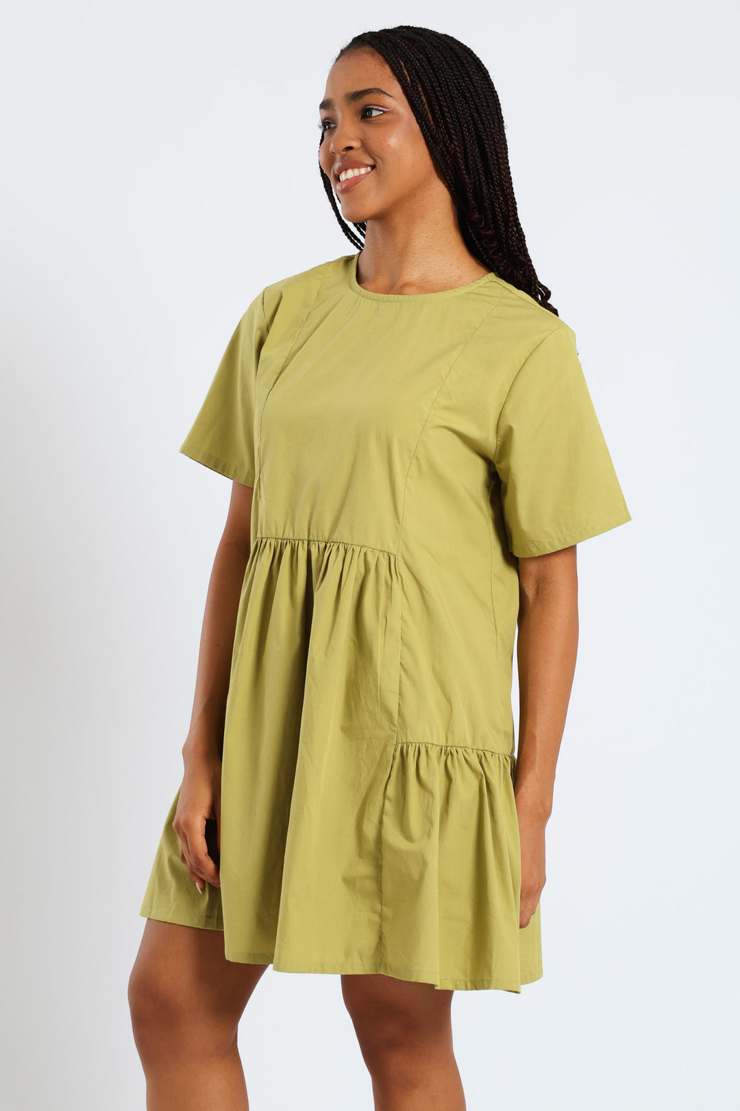 Short Sleeve Panelled Tie Back Mini Dress - Green