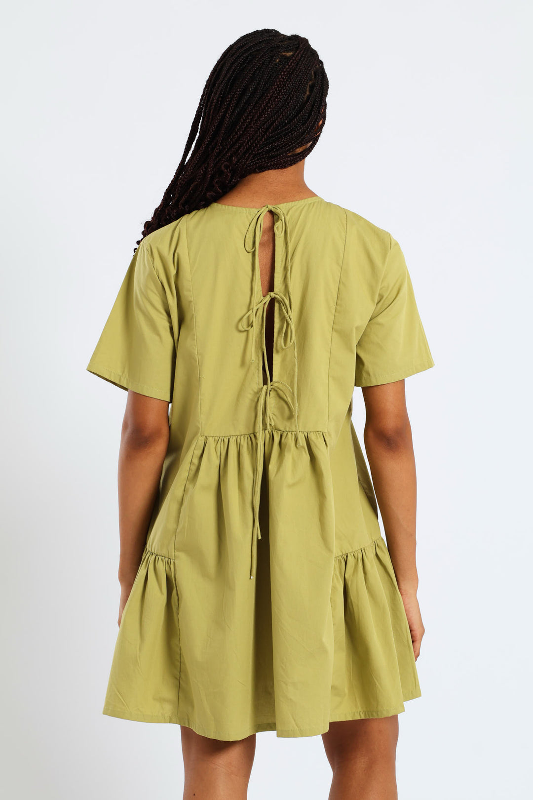 Short Sleeve Panelled Tie Back Mini Dress - Green