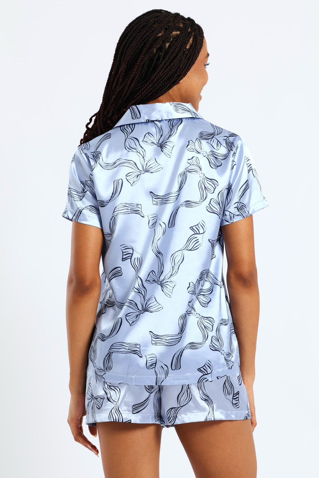 Bow Button Through & Short Set - Blue