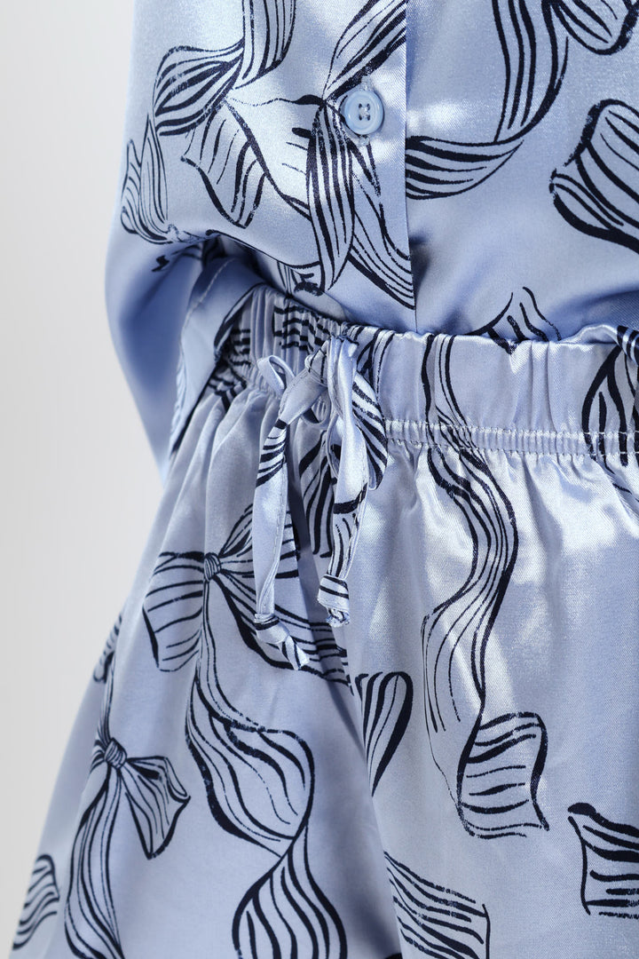 Bow Button Through & Short Set - Blue