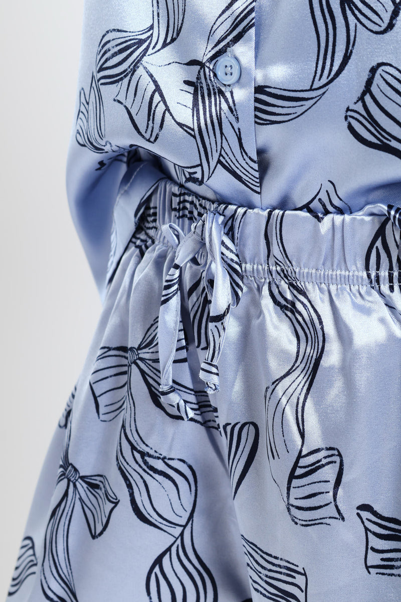 Bow Button Through & Short Set - Blue
