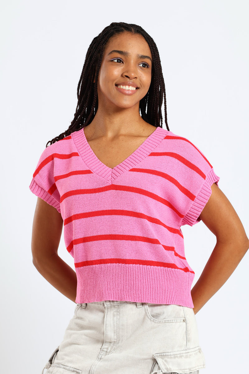 Stripe Knit Tee - Pink