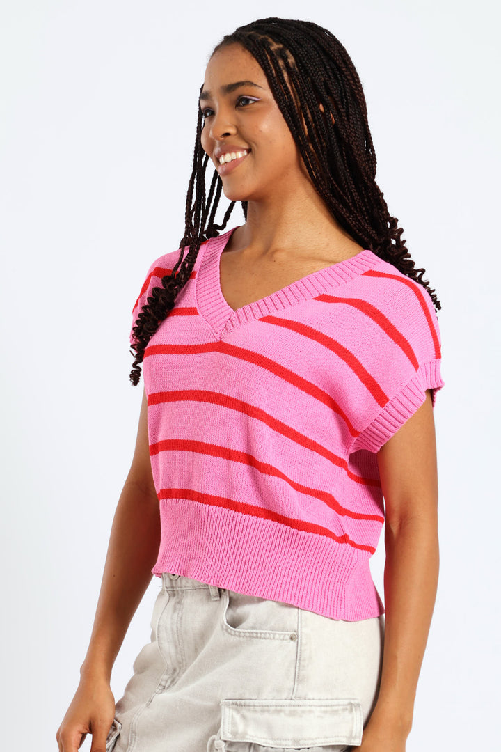 Stripe Knit Tee - Pink