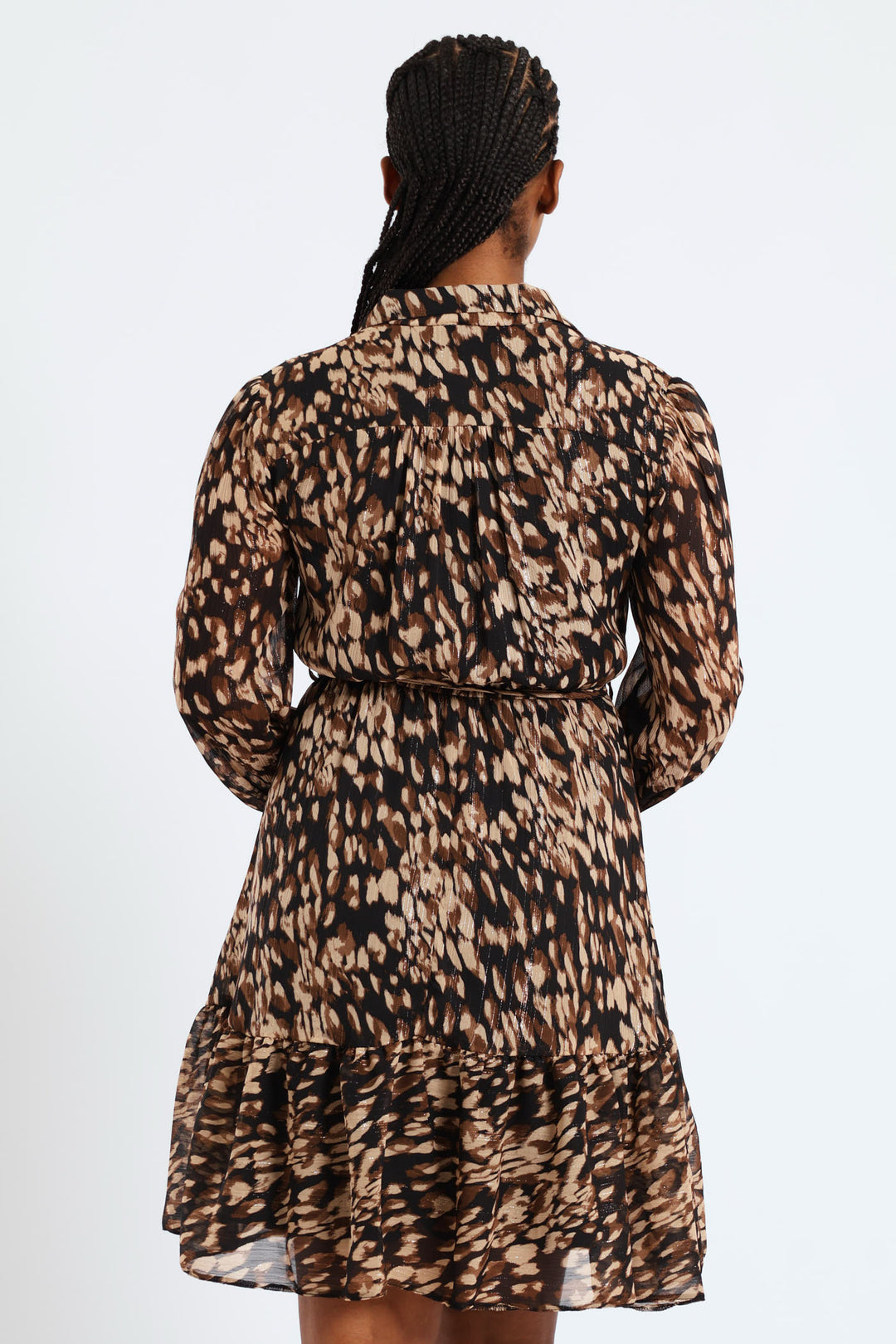Button Through Tiered Monochrome Floral Tea Dress - Black
