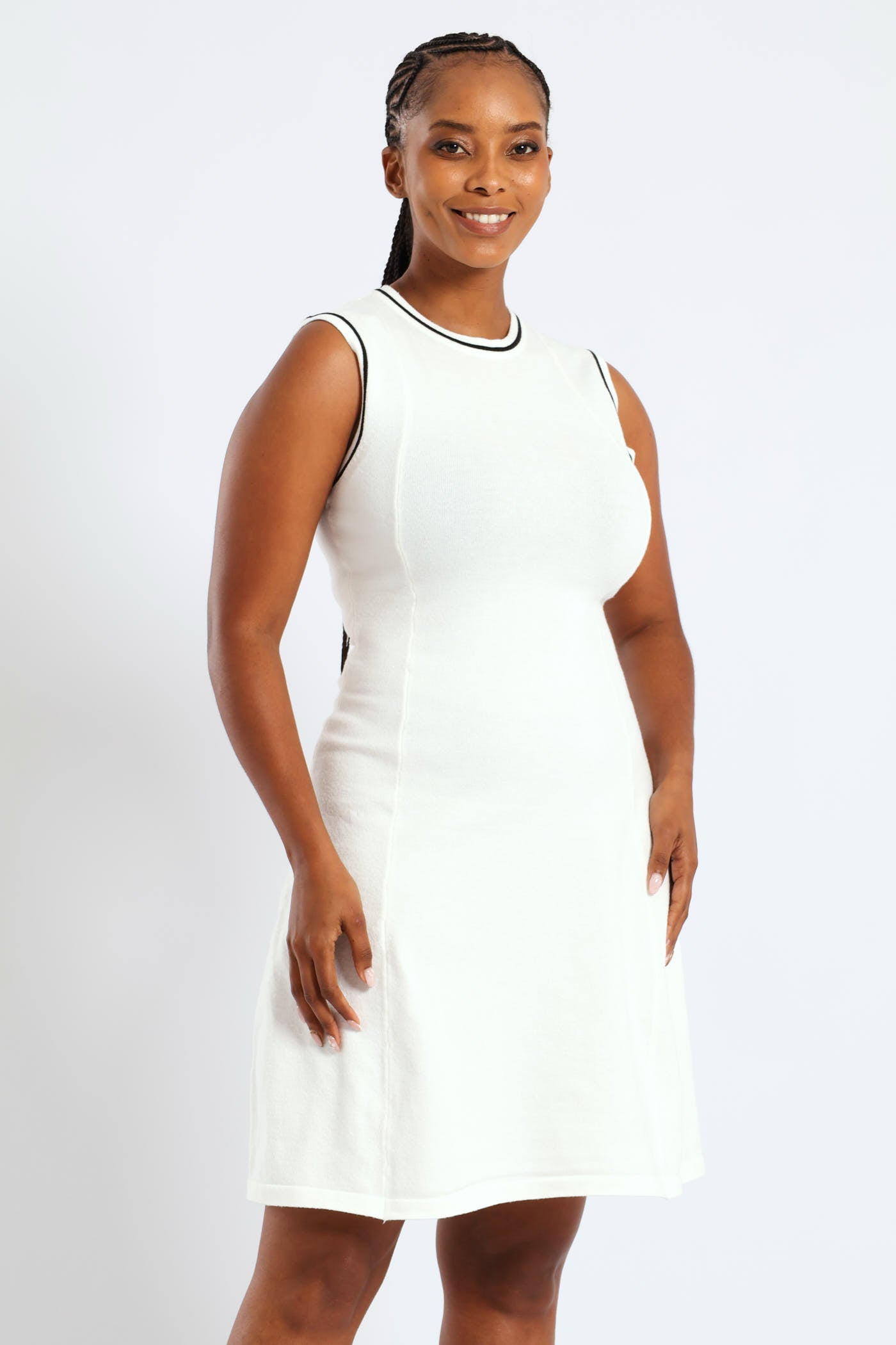 Ladies Panelled Tipped Skater Knitwear Dress - Cream – Edgars