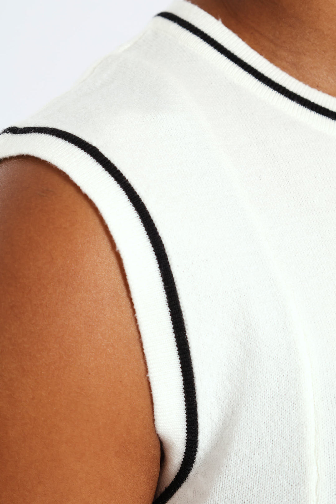 Panelled Tipped Skater Knitwear Dress - Cream