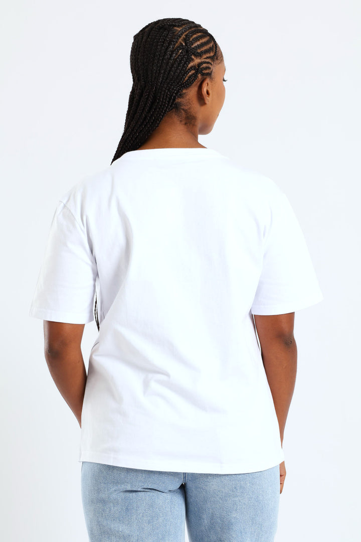 Rib Neck Cornelli Flowers Tee - White