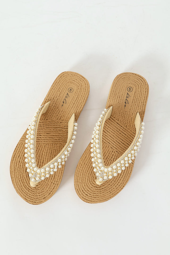Pearl Thong Sandal On Flatform Outsole - Off White