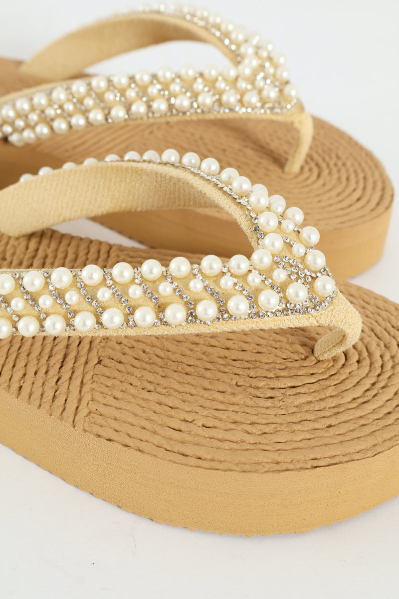 Pearl Thong Sandal On Flatform Outsole - Off White