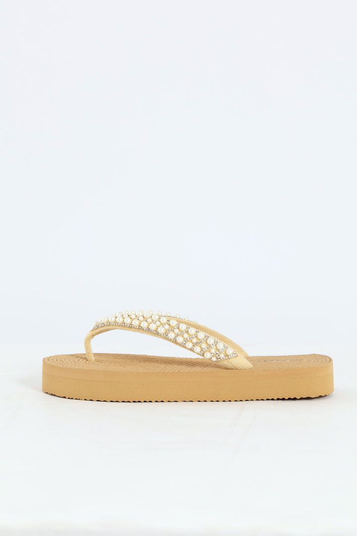 Pearl Thong Sandal On Flatform Outsole - Off White