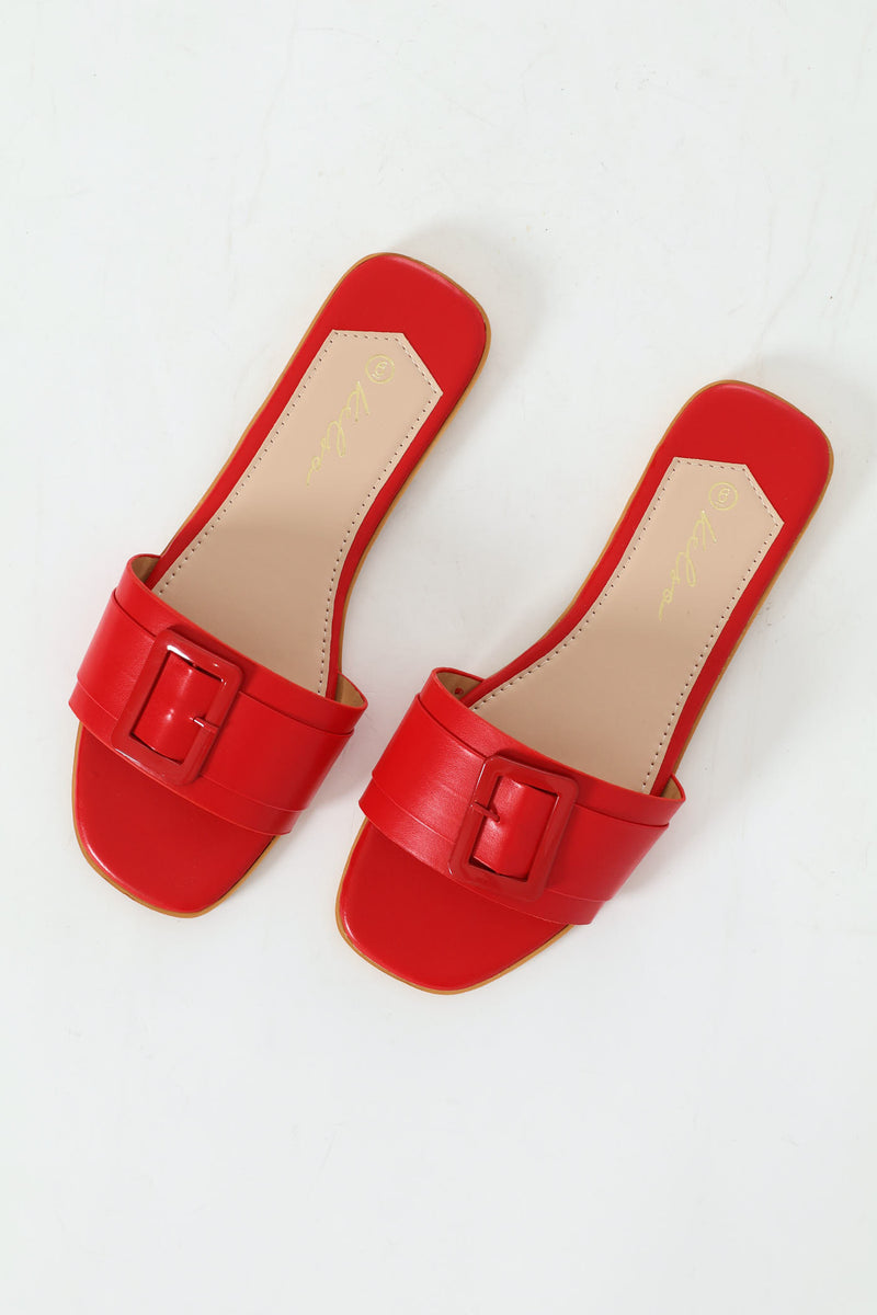 Monochrome Square Trim Sandal - Red