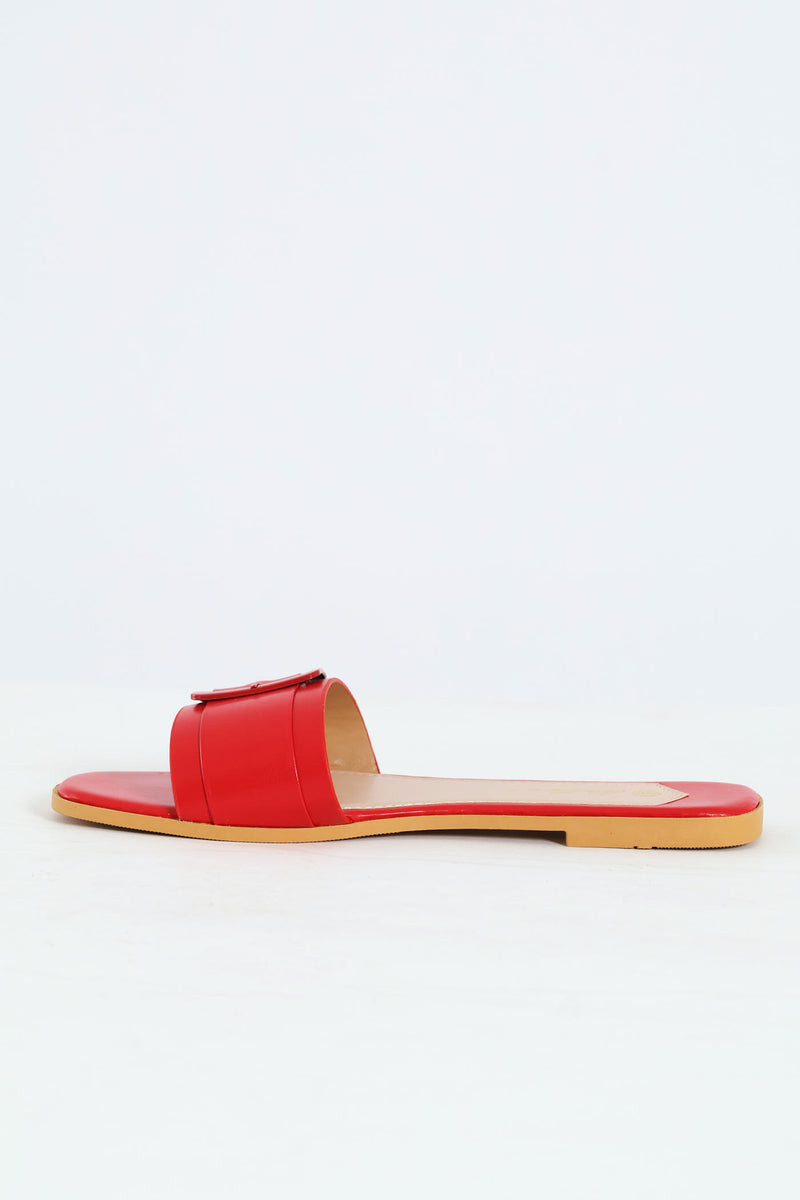 Monochrome Square Trim Sandal - Red