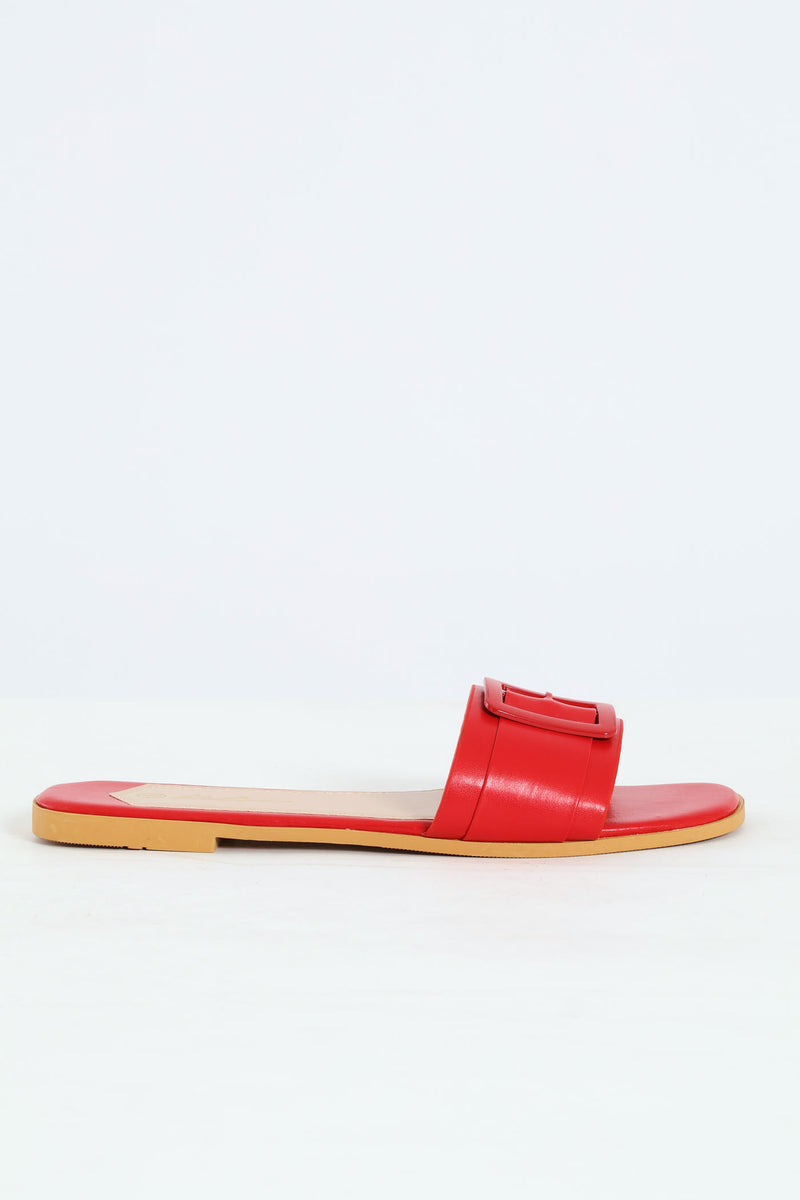Monochrome Square Trim Sandal - Red