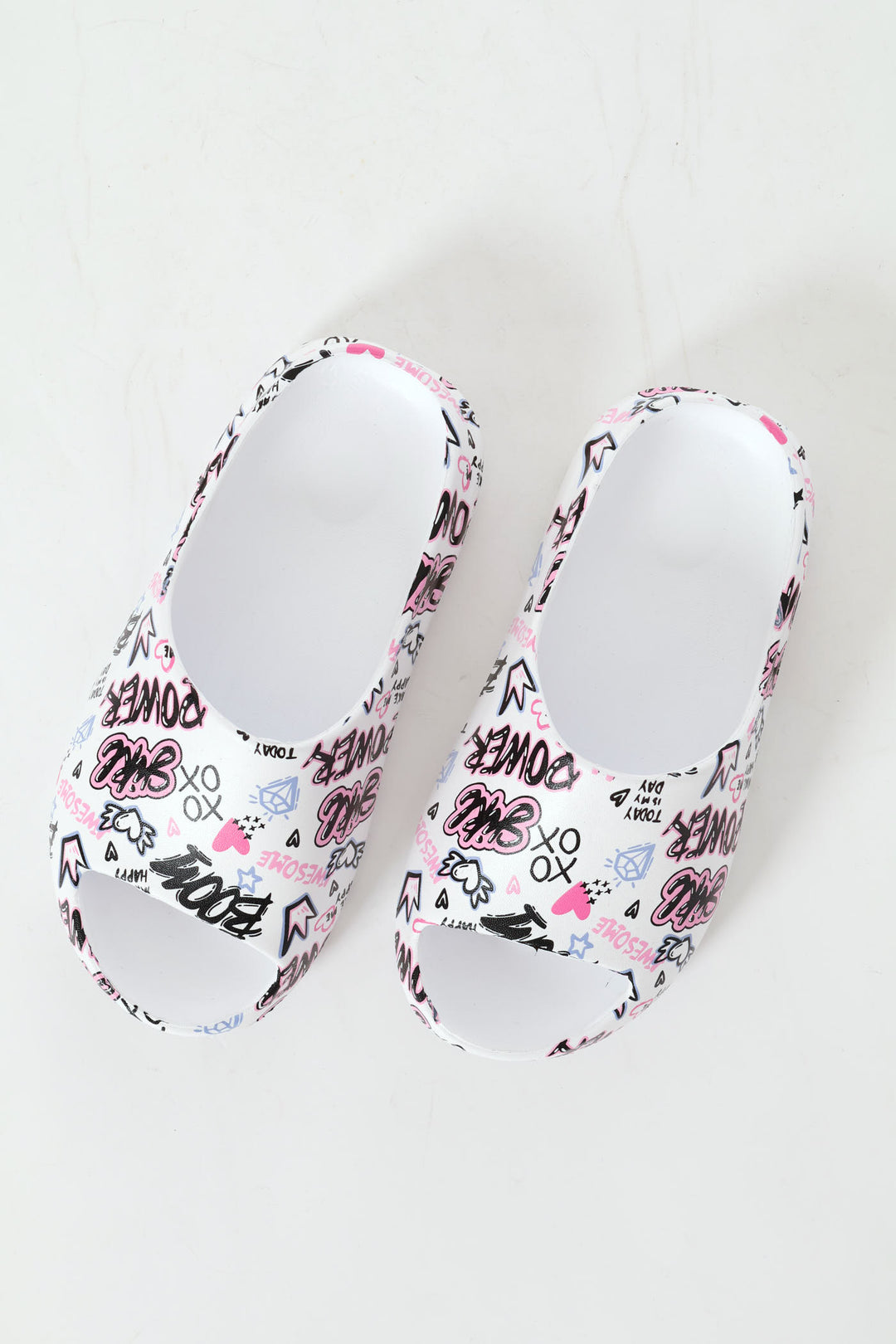 Girls Graffiti Slide - White/Pink
