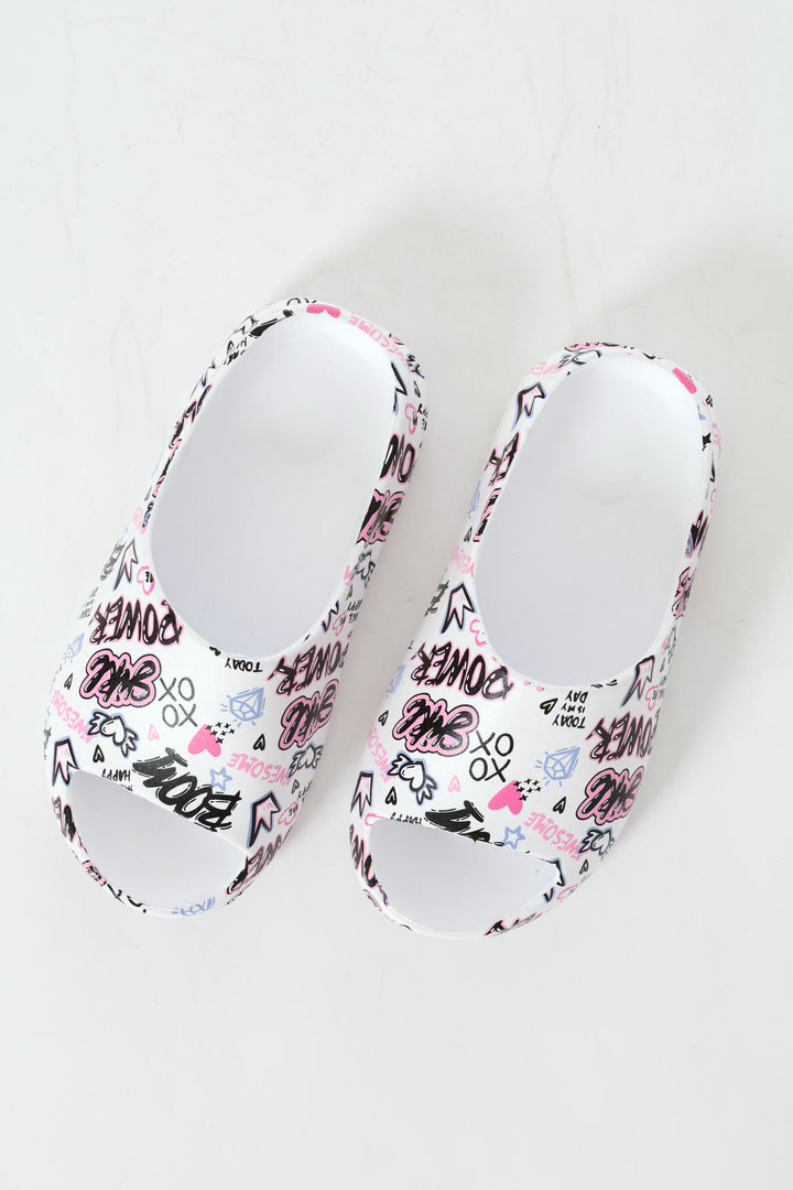 Girls Graffiti Slide - White/Pink